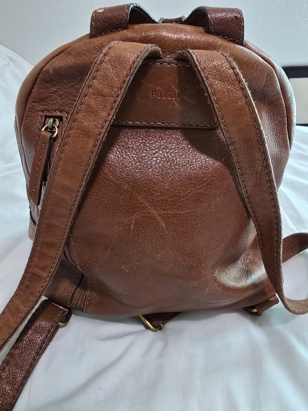 Fossil Chestnut Brown Leather Mini Backpack with Front Zip - Picture 2 of 10